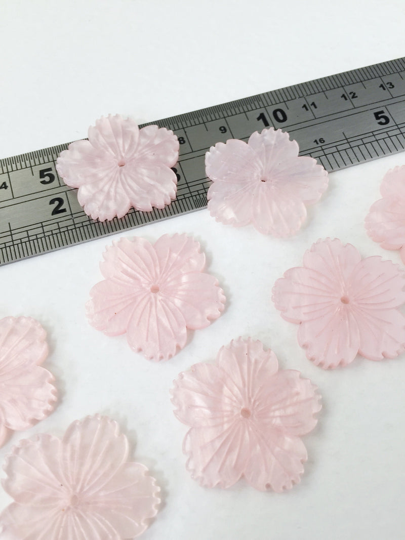 4 x Pearl Pink Flower Beads, 28mm Mother of Pearl Imitation Flowers