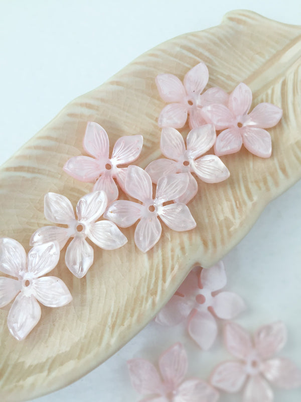 10 x 22mm Pearl Pink Flower Beads, Cellulose Acetate Flowers (3143)