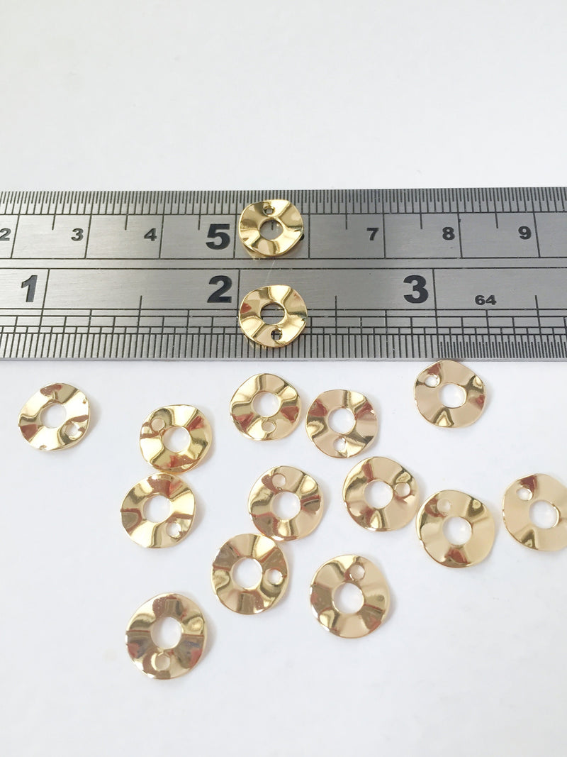 10 x 18K Gold Plated Wavy Disc Charms, 9mm (0017)