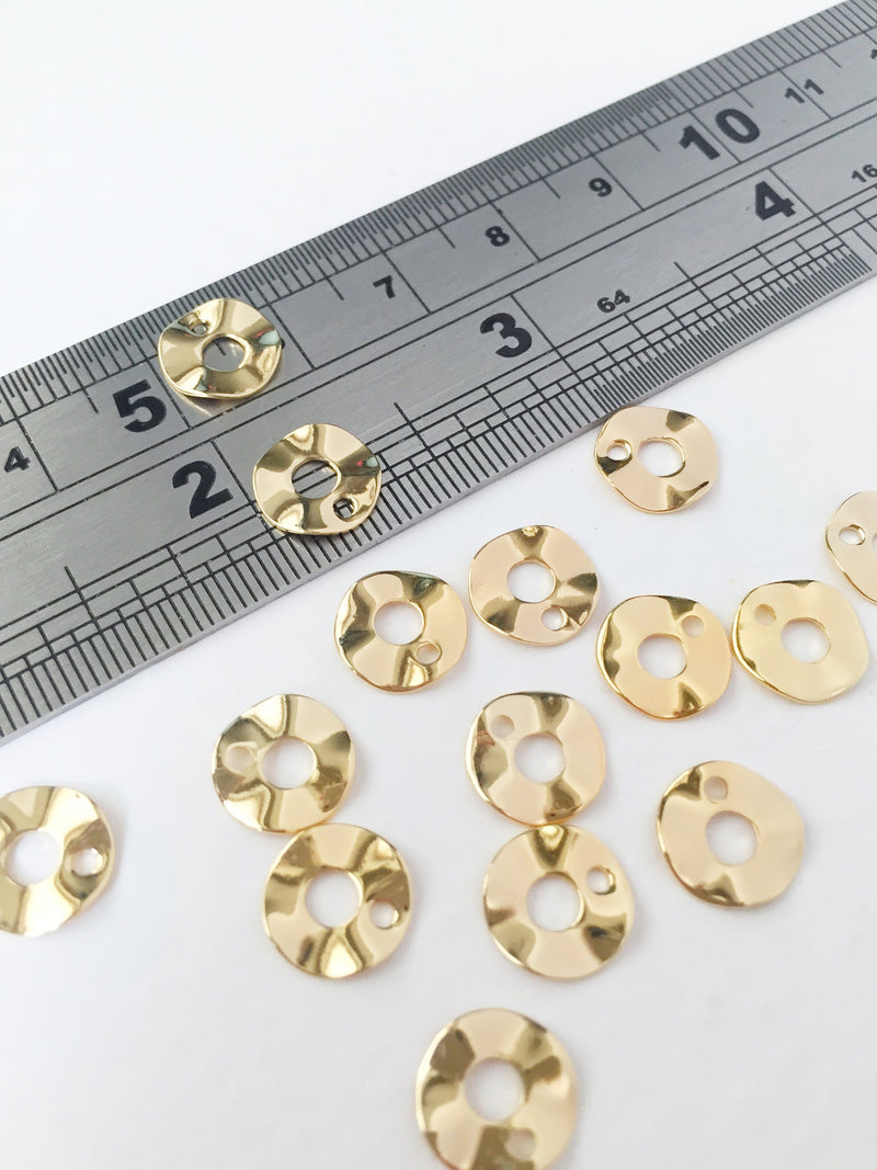 10 x 18K Gold Plated Wavy Disc Charms, 9mm (0017)