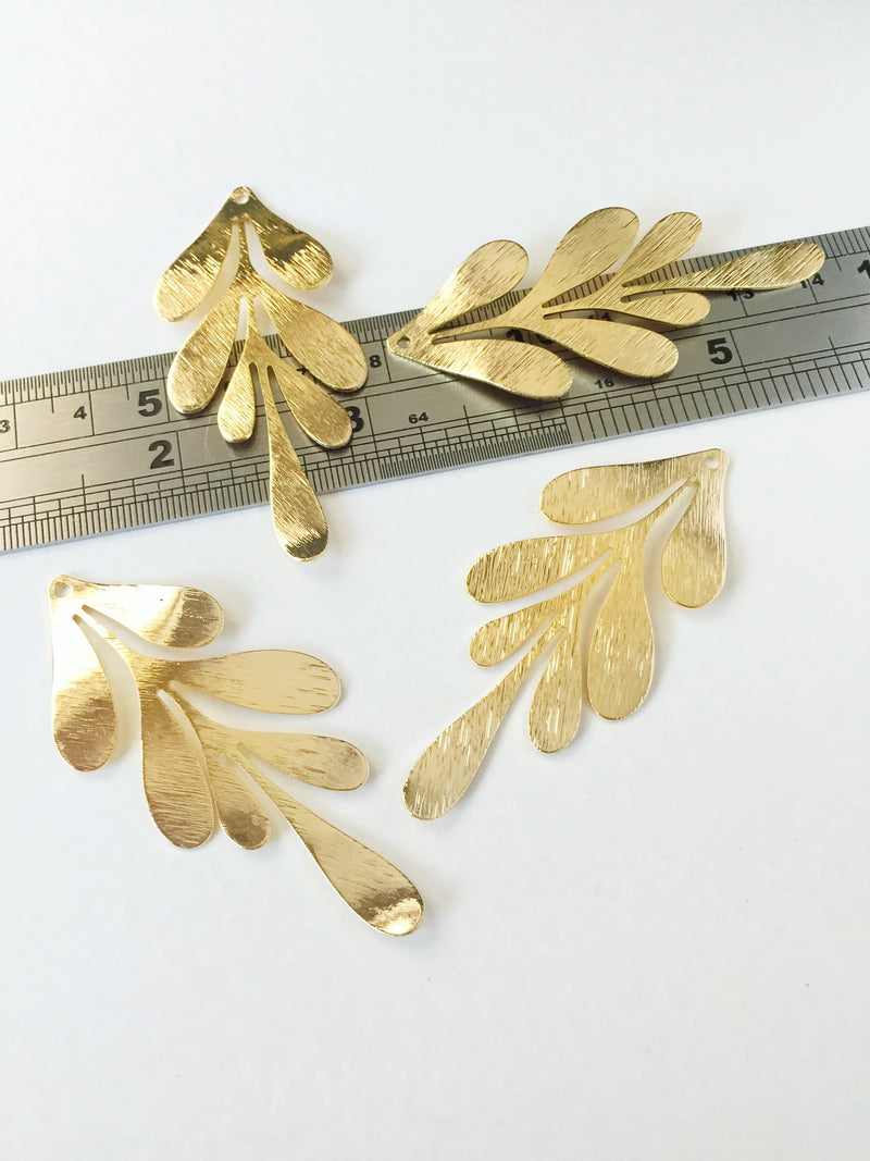 2 x 18K Gold Plated Large Leaf Pendants, 63x28mm (0739)