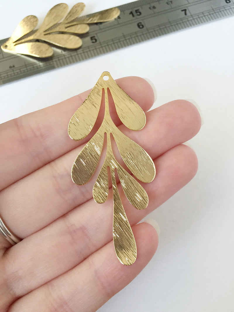 2 x 18K Gold Plated Large Leaf Pendants, 63x28mm (0739)