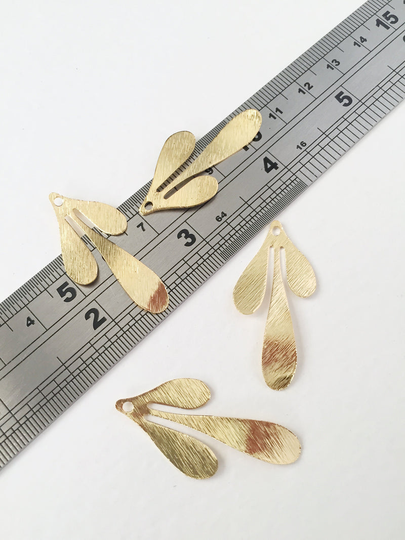 2 x 18K Gold Plated Textured Leaf Pendants, 35x18mm (0741G)