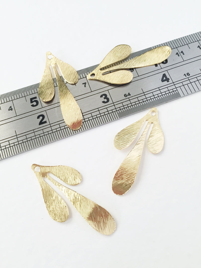 2 x 18K Gold Plated Textured Leaf Pendants, 35x18mm (0741G)