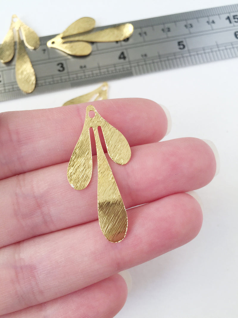 2 x 18K Gold Plated Textured Leaf Pendants, 35x18mm (0741G)