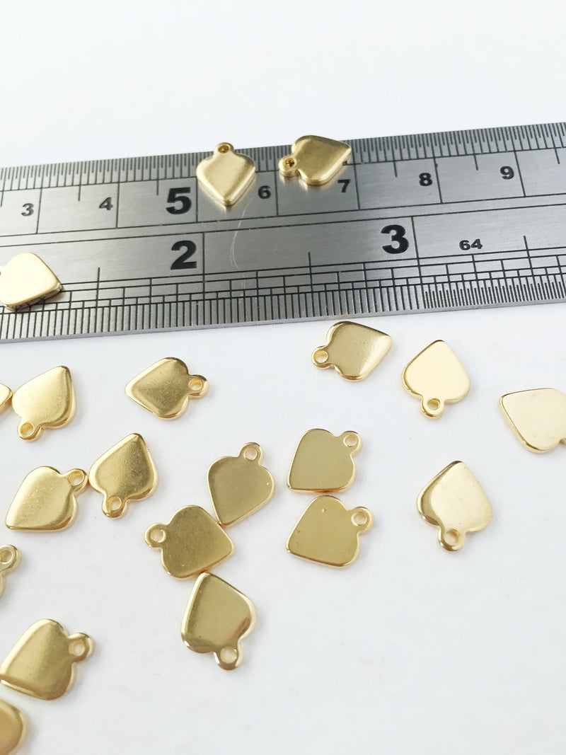 10 x Tiny Gold Plated Stainless Steel Heart Charms, 9.5x7.5mm