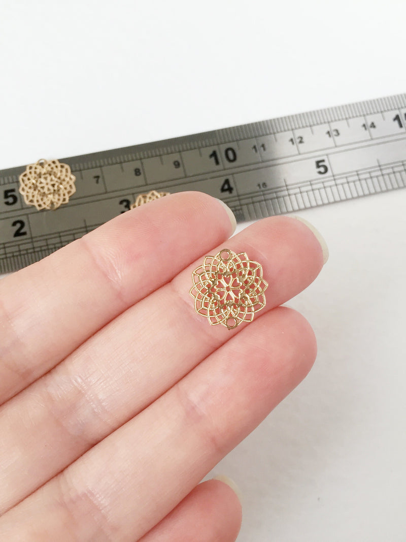 10 x Gold Plated Flower Filigree Connectors, 14mm (0296)