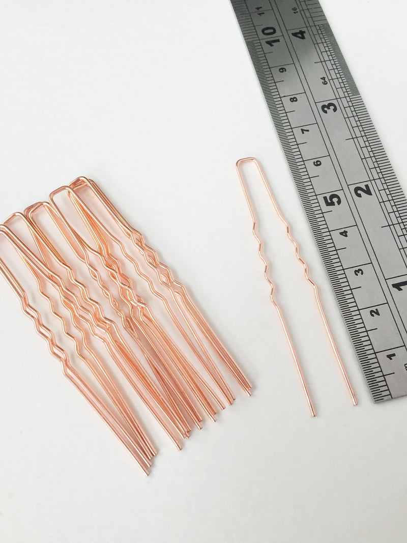 10 x Rose Gold Bobby Pins, 64mm Long (0718)