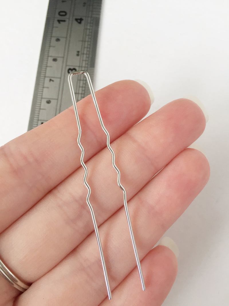 10 x Rhodium Bobby Pins Dull Silver Hair Pins DIY, 64mm Long (0715)