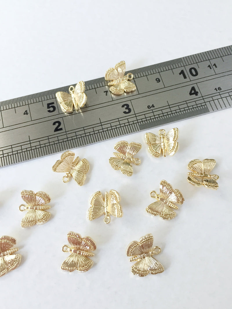 2 x Real 18K Gold Plated Brass Butterfly Charms, 11x12mm (1609,1610)