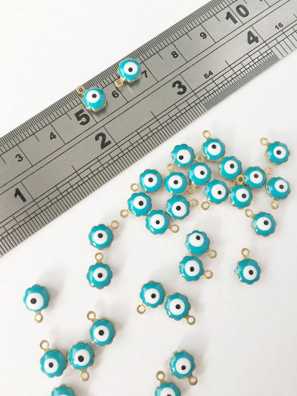 10 x Blue Enamelled Brass Evil Eye Charms, 6.5x9mm (0334)