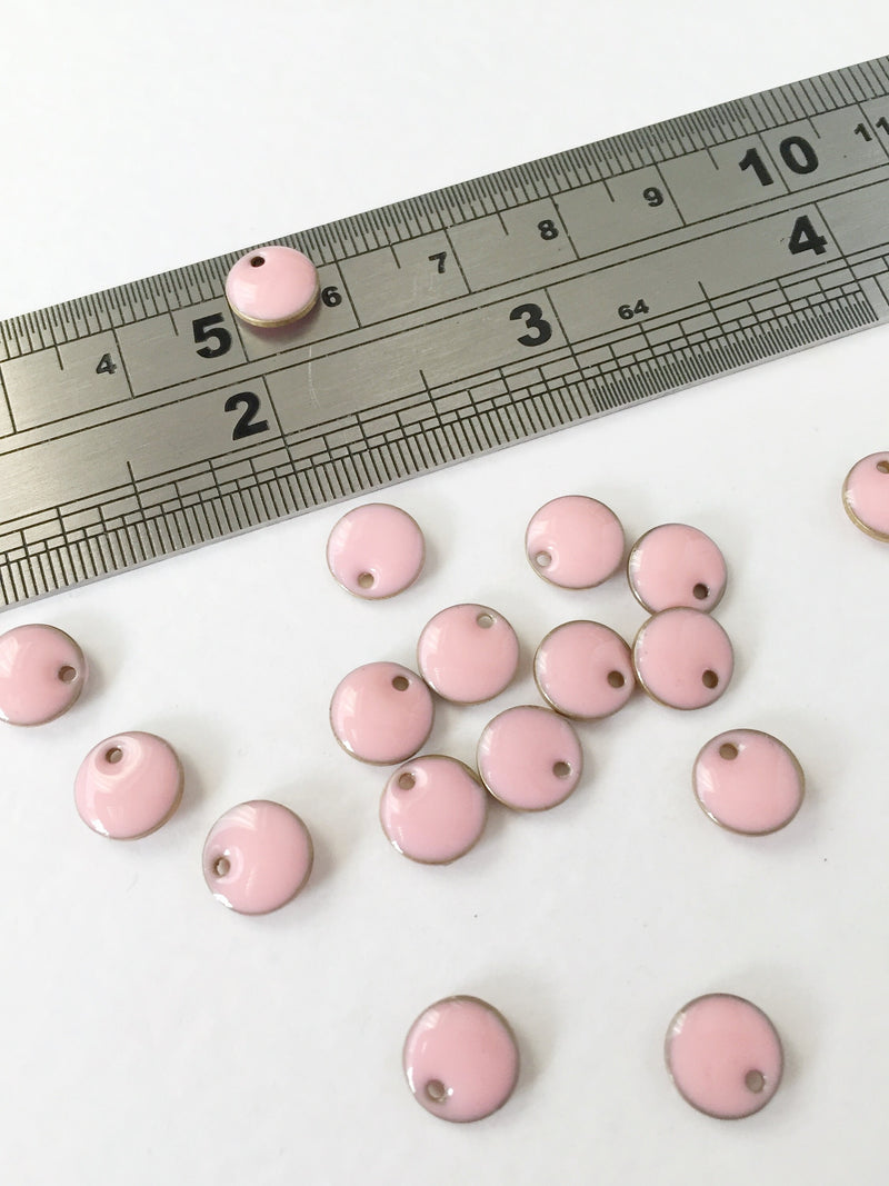 8 x 8mm Rose Pink Enamelled Sequin Charms, 8mm (0335)