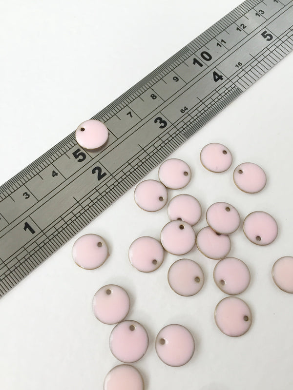 8 x Light Pink Enamelled Brass Sequins, 10mm Coin Charms (0340)