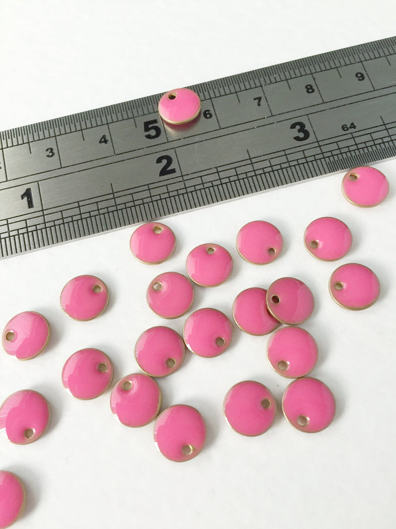 8 x 8mm Hot Pink Enamelled Metal Sequin Charms (0339)