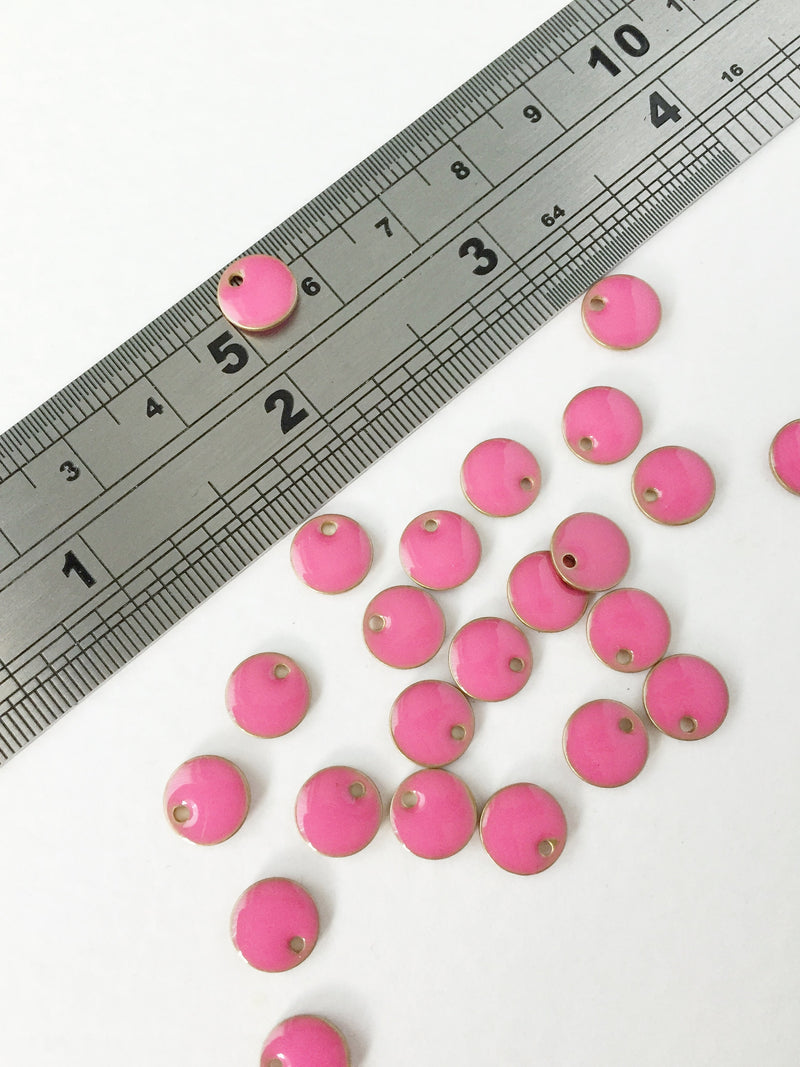 8 x 8mm Hot Pink Enamelled Metal Sequin Charms (0339)