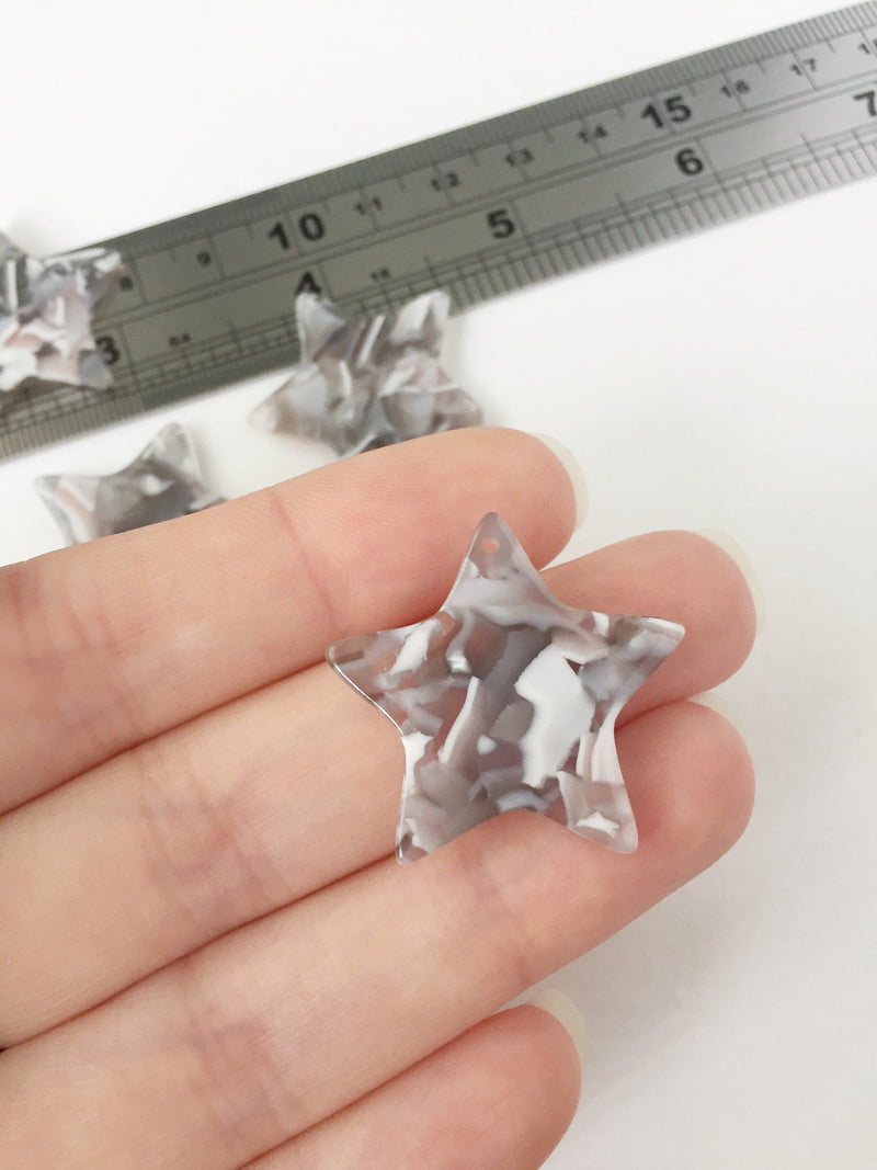 2 x Tortoiseshell Star Pendants, 29mm Cellulose Acetate Star Charms