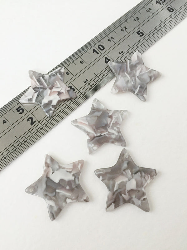 2 x Tortoiseshell Star Pendants, 29mm Cellulose Acetate Star Charms