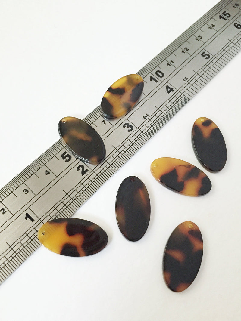 4 x Tortoiseshell Oval Pendants, Brown Acrylic Oval Charms (0759)