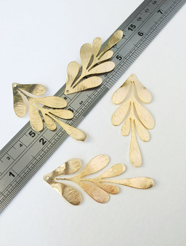 2 x 18K Gold Plated Large Leaf Pendants, 63x28mm (0739)