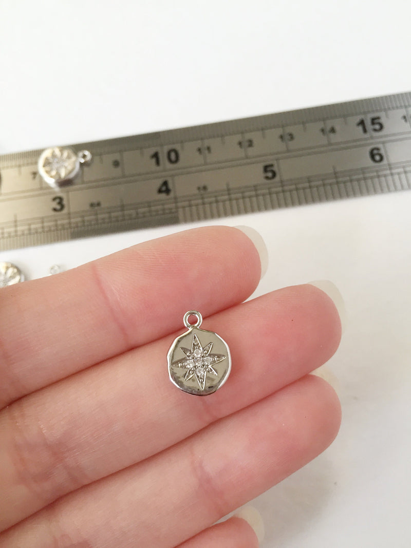 1 x Cubic Zirconia Platinum Plated Northern Star Charm, 13x10mm (0085P)