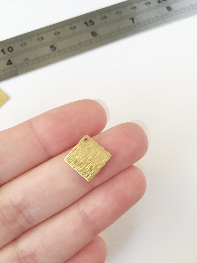 10 x Textured Raw Brass Rhombus Shape Pendants, 15mm (0730)