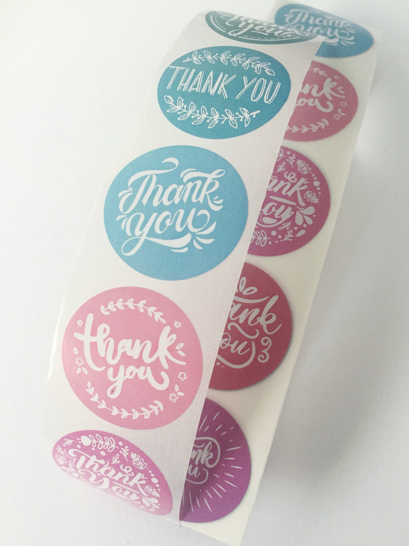 100 x Thank You Stickers, 2.5cm Round Stickers