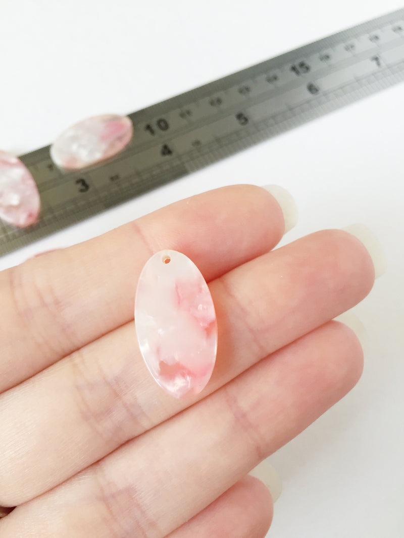 2 x Pink Tortoiseshell Oval Charms, 24x13mm (0754)