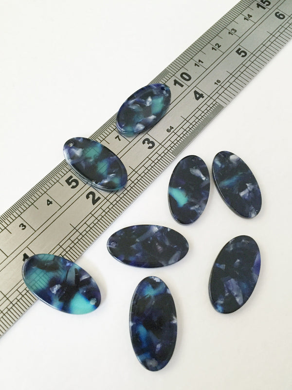 2 x Navy Blue Tortoiseshell Oval Pendants, 24x13mm (0759)