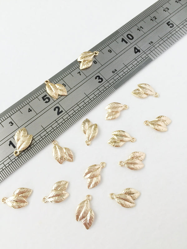 10 x 18K Gold Plated Double Leaf Charms, 13x8mm (0215)