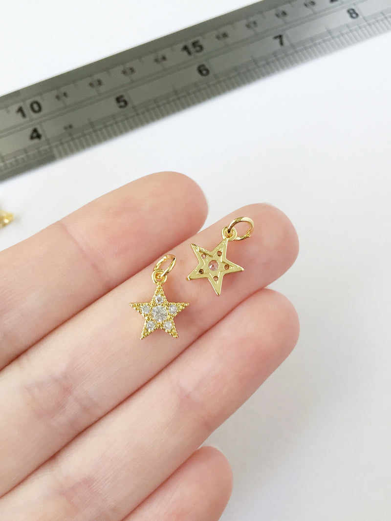 1 x 18K Gold Plated Star Charms with Cubic Zirconia, 12x10mm (0220)