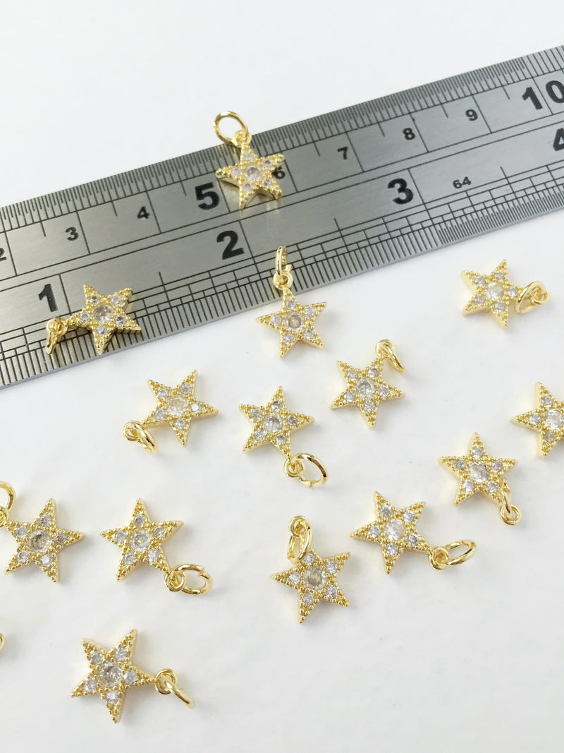 1 x 18K Gold Plated Star Charms with Cubic Zirconia, 12x10mm (0220)