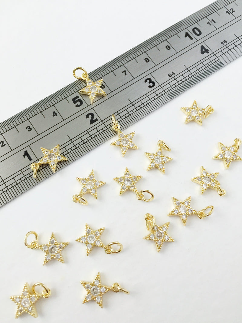 1 x 18K Gold Plated Star Charms with Cubic Zirconia, 12x10mm (0220)