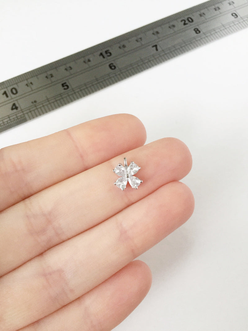 1 x Platinum Plated Cubic Zirconia Flower Charm, 10x8.5mm (0039)