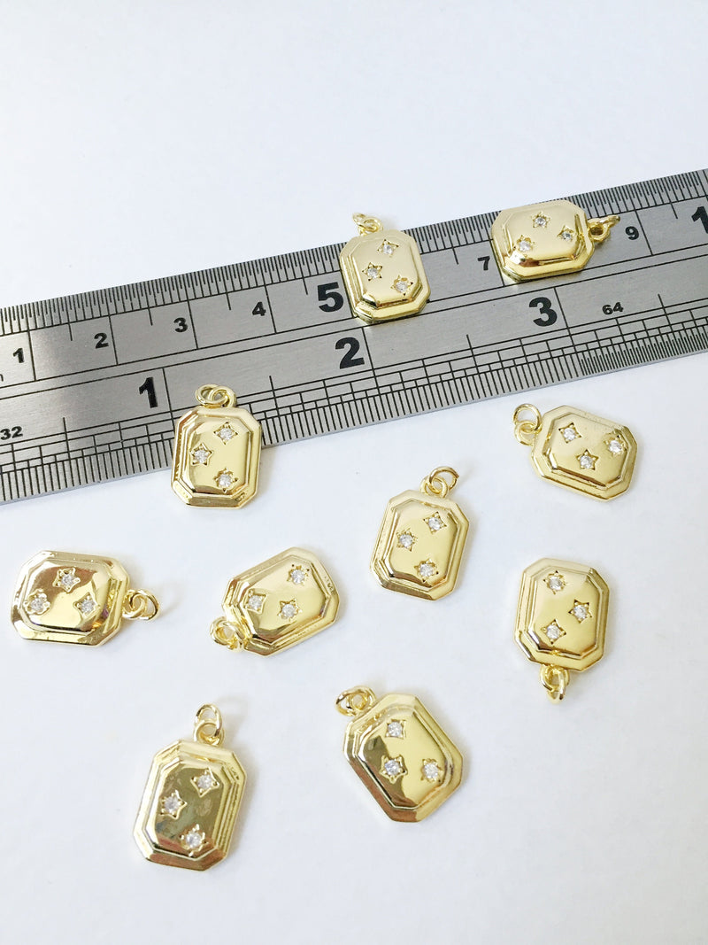 1 x Gold Plated Octagon Star Charms with Cubic Zirconia 15x10.5mm (0127)