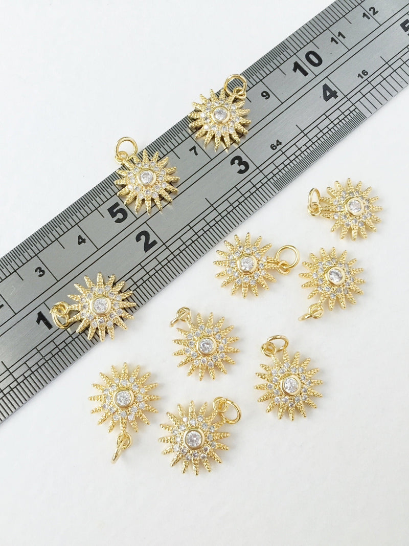 1 x 18K Gold Plated Sun Charms with Cubic Zirconia, 16x14mm (0280)