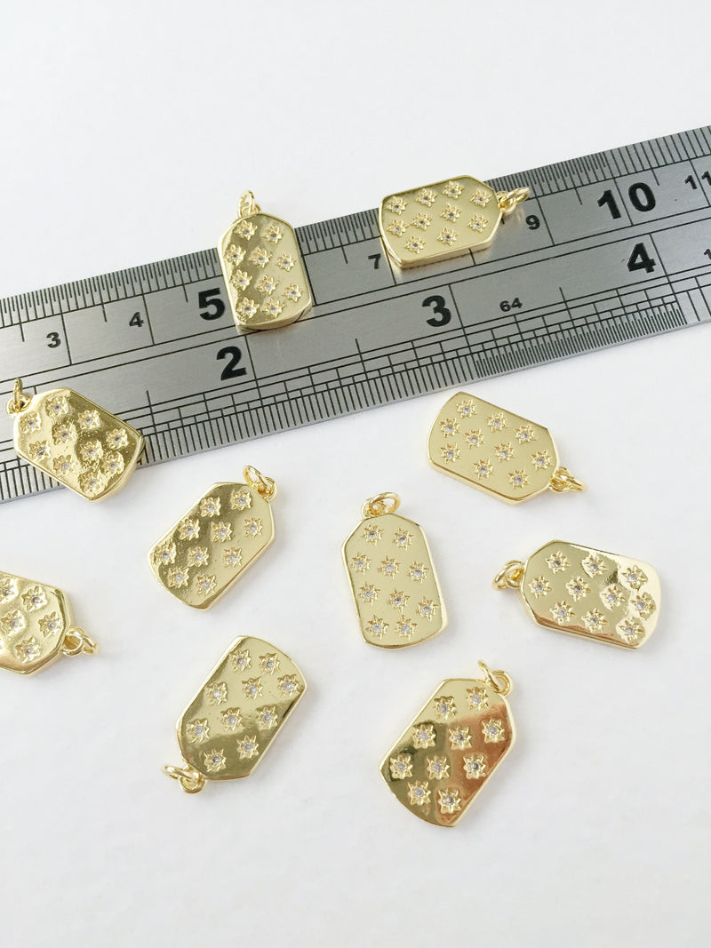 1 x 18K Gold Plated Rectangular Star Pendants with Cubic Zirconia, 17x10mm  (0283)