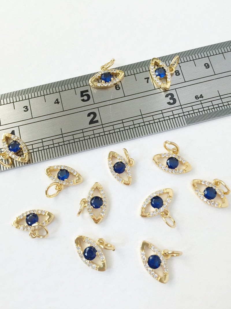 1 x 18K Gold Plated Evil Eye Charms with Cubic Zirconia, 12x8mm (0277)