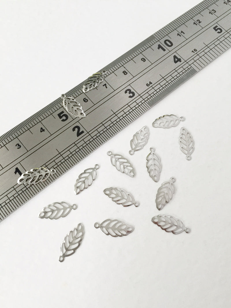 50 x Tiny Stainless Steel Leaf Charms, 13.5x5.5mm  (0330)