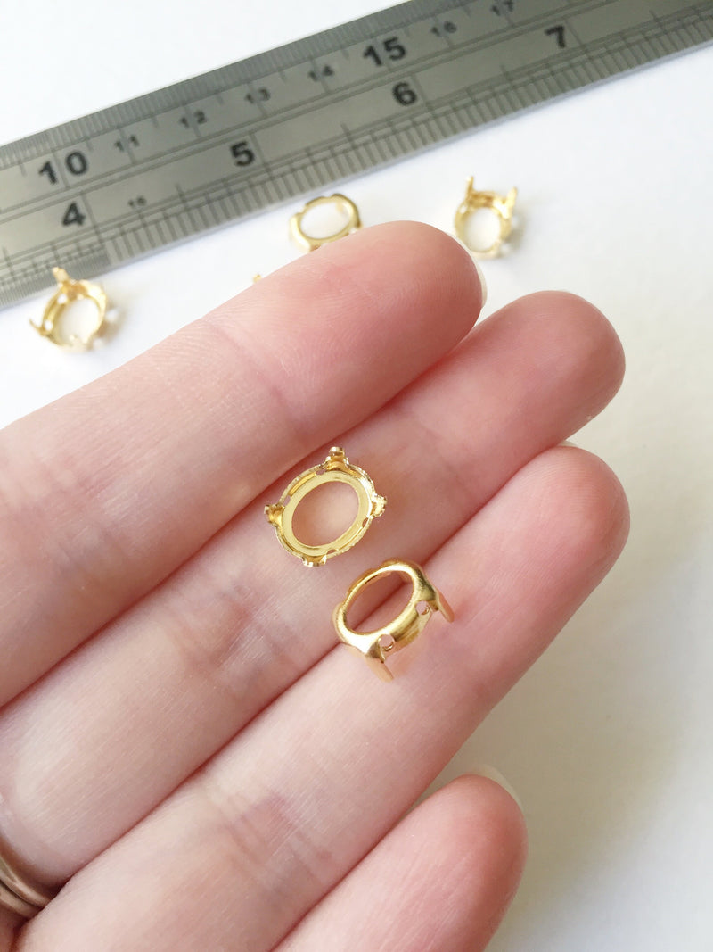 12 x Gold Tone Brass Setting for Oval Cut Stones, 8x10mm (3441)