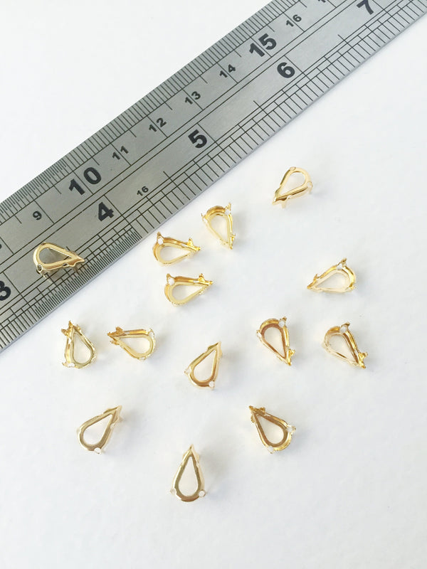 12 x 6x10mm Gold Tone Claw Brass Setting for Pear Cut Stones (0941)