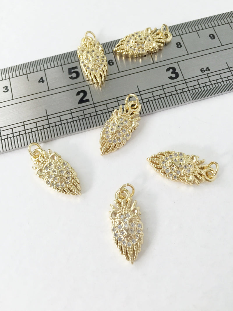 1 x 18K Gold Plated Cubic Zirconia Lion Charms, 17x7.5mm (0137)