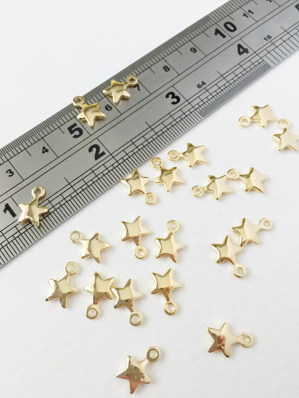 6 x 18K Gold Plated Star Charms, 7x10mm (0154)