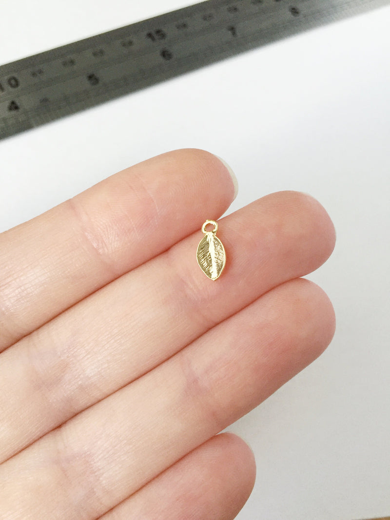 10 x 18K Gold Plated Tiny Leaf Charms, 11x5mm (0165)