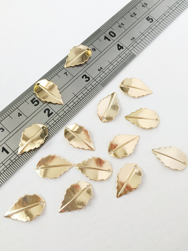 10 x 18K Gold Plated Leaf Charms, 17x10mm (0164)