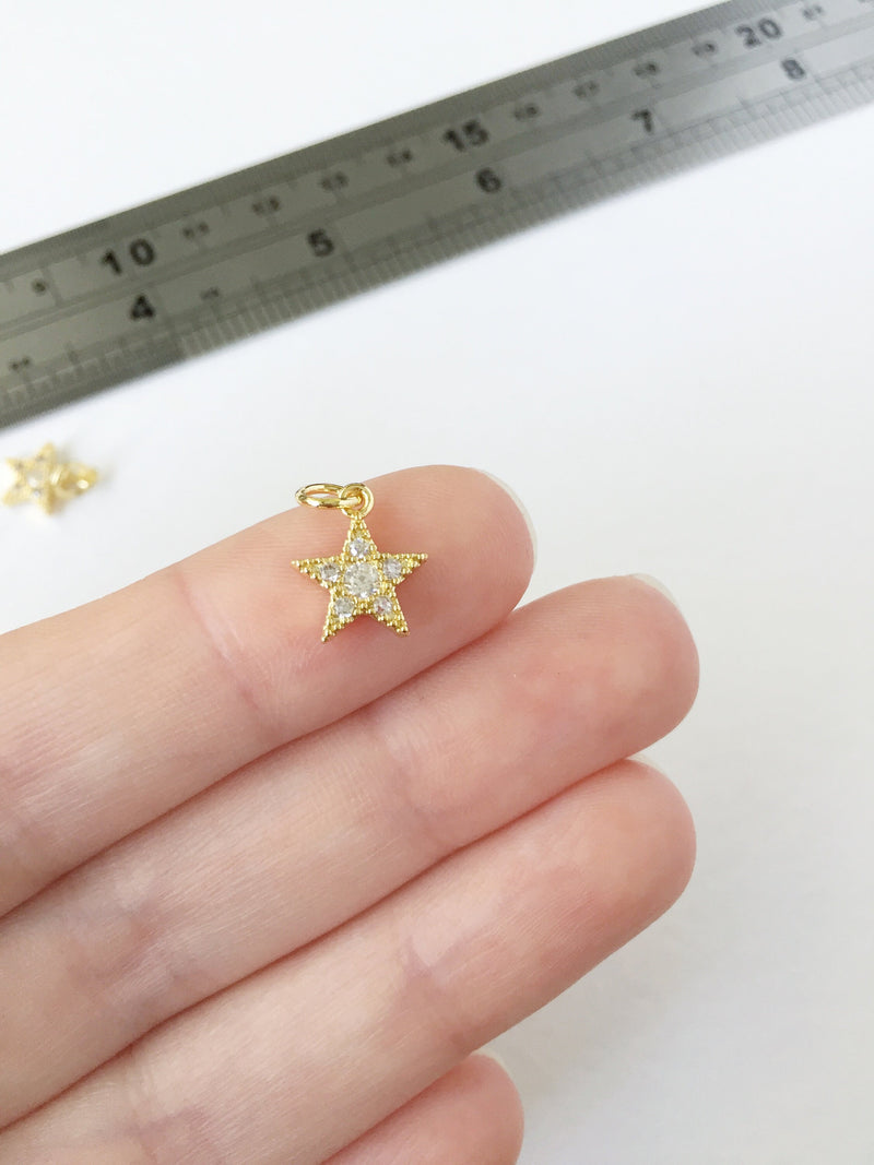 1 x 18K Gold Plated Star Charms with Cubic Zirconia, 12x10mm (0220)