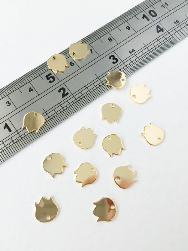 6 x 18K Real Gold Plated Brass Flower Bud Charms, 9x8mm (0155)