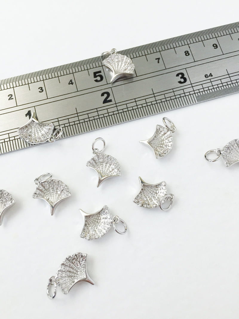 1 x Platinum Plated Ginkgo Leaf Charm with Cubic Zirconia, 11x10.5mm (0213P)