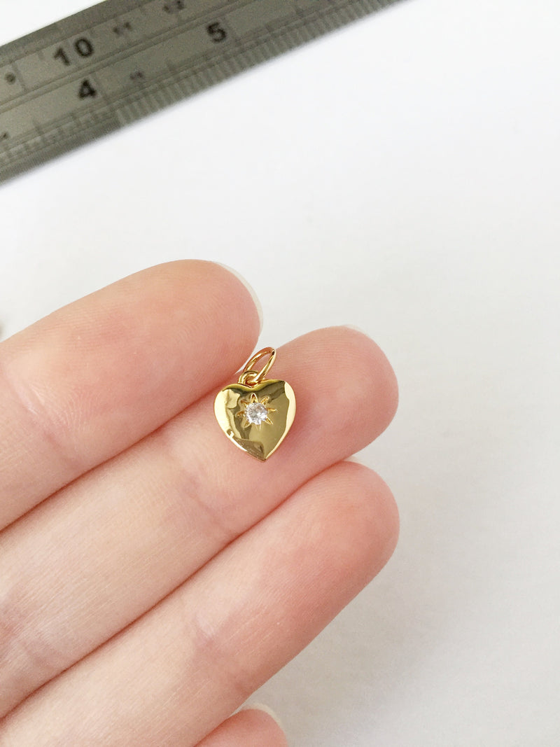 1 x Small Gold Plated Cubic Zirconia Star Heart Pendants, 10x8mm (0214G)