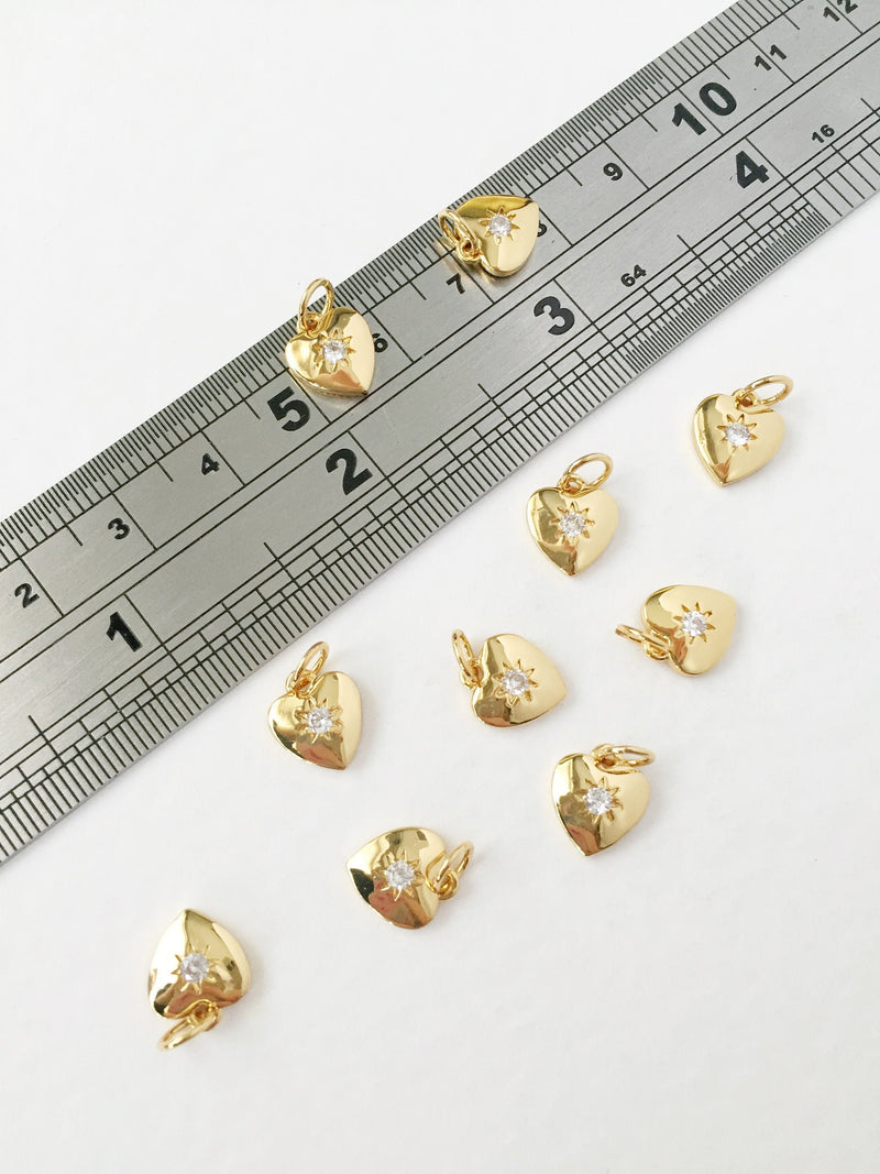 1 x Small Gold Plated Cubic Zirconia Star Heart Pendants, 10x8mm (0214G)