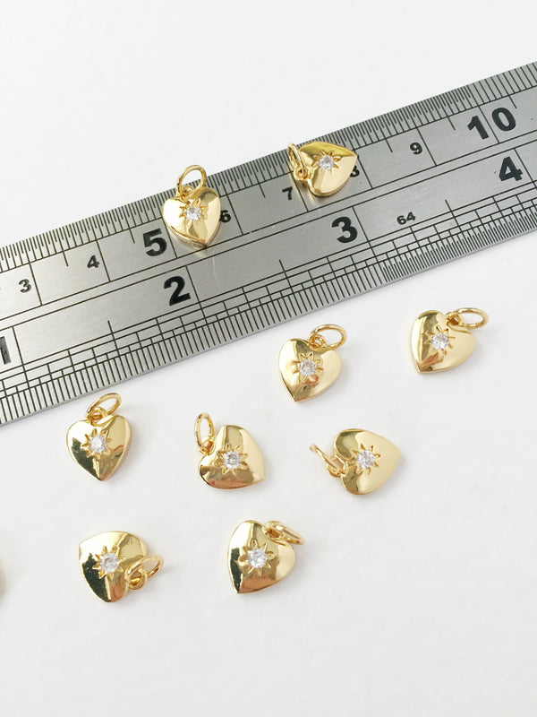 1 x Small Gold Plated Cubic Zirconia Star Heart Pendants, 10x8mm (0214G)